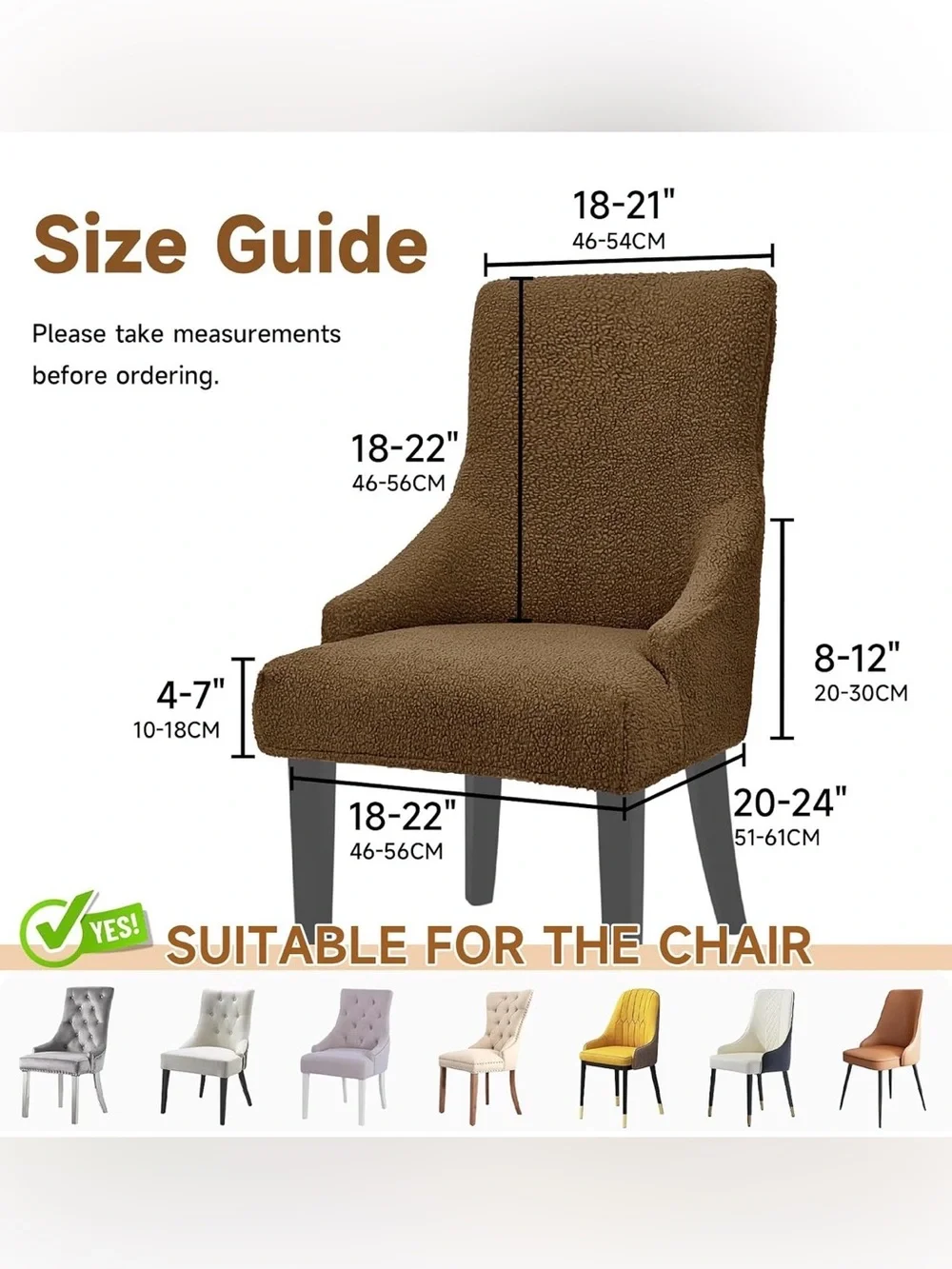 FondleFeeling 4 Brown Teddy Wool Dining Chair Cover